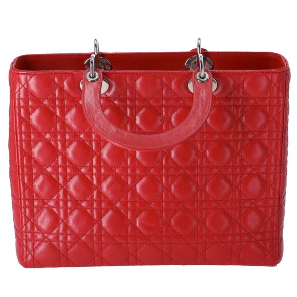 Christian Dior Lady Dior Large Bag Handbag Red Lambskin Quilted - Picture 6 of 10
